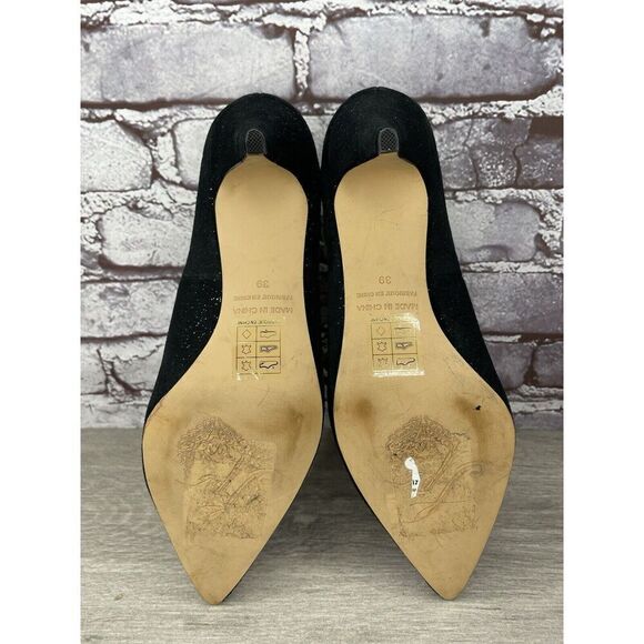 Free People Black Suede Glitter Slip On Pointed Toe Heels Women Sz 39EU/8.5M US - Picture 8 of 16